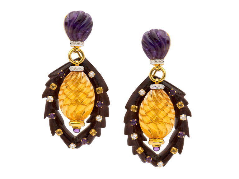 Wood Diamond Multi gem Earrings