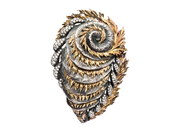 COOPERMAN 18k Gold-Silver Diamond Shell Brooch