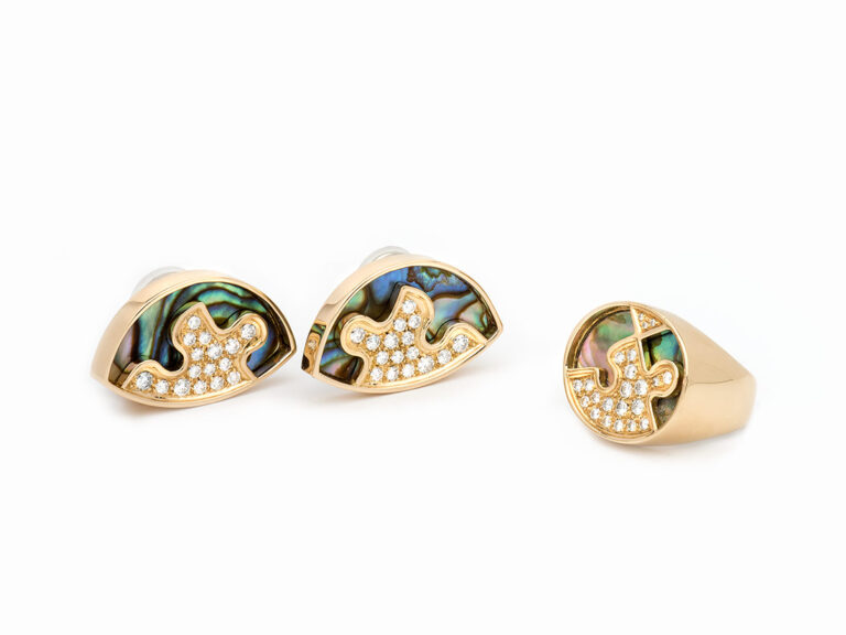 GUBELIN 18K Diamond Ear clips and Ring Set - Image 3