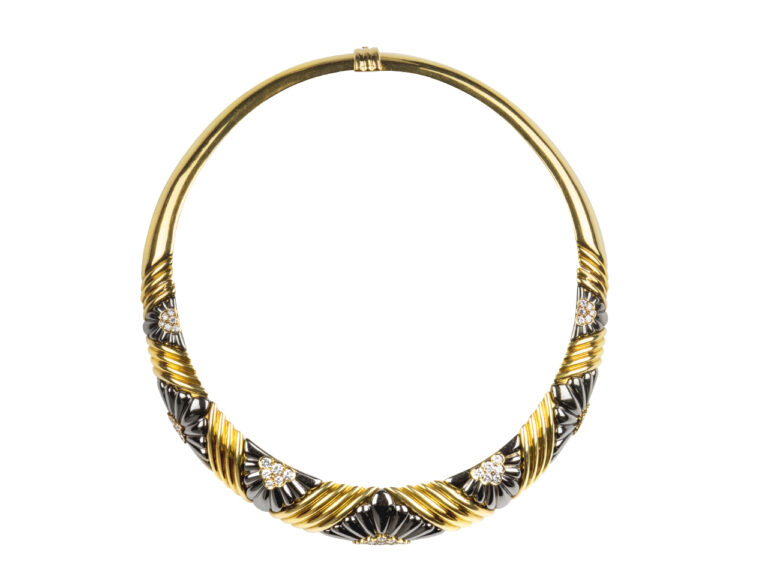 CHAUMET Hematite 18k Gold and Diamond Collar, 1980’s