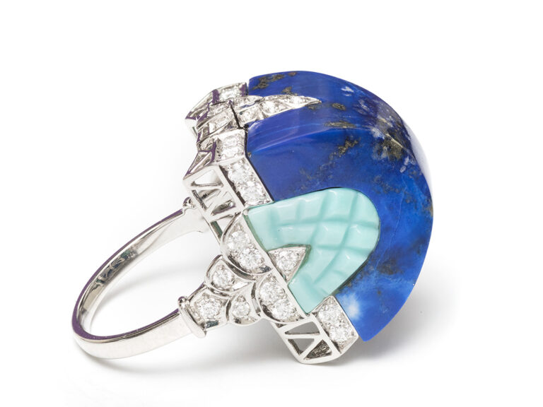 Lapis / Turquoise / Diamond Dome Ring - Image 2