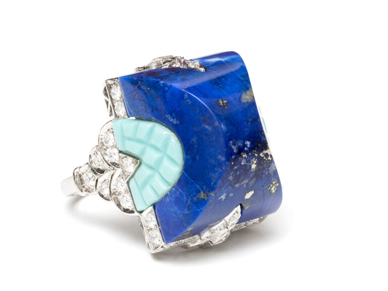 Lapis / Turquoise / Diamond Dome Ring - Image 5