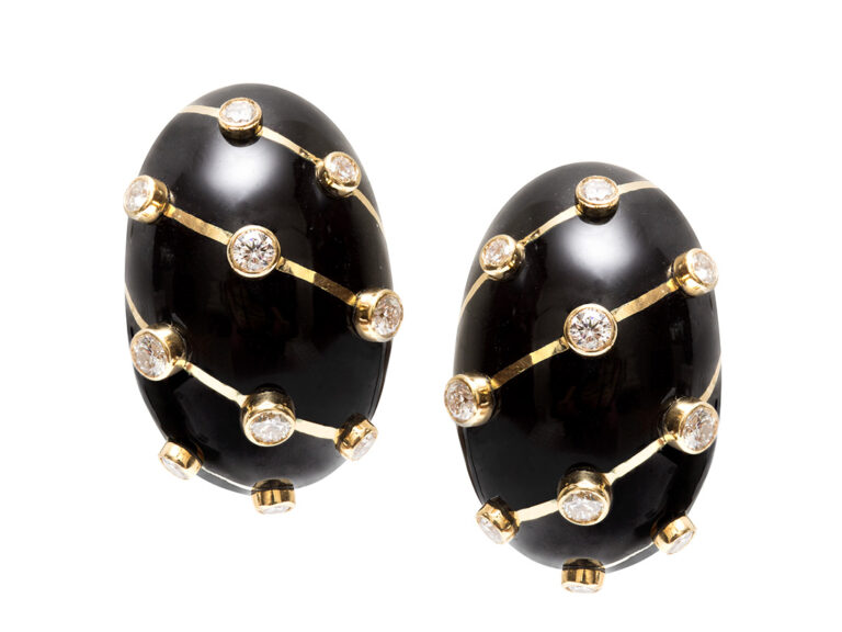 SCHLUMBERGER Black Enamel / Diamond Earrings