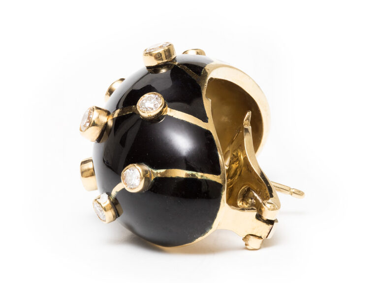 SCHLUMBERGER Black Enamel / Diamond Earrings - Image 3