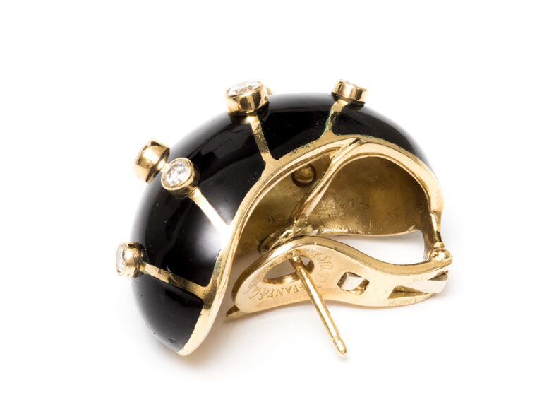 SCHLUMBERGER Black Enamel / Diamond Earrings - Image 4