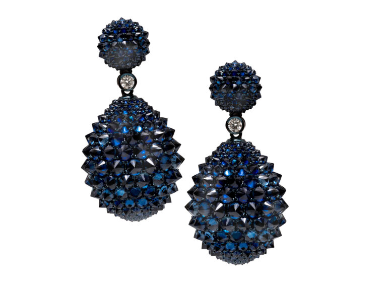 UMRAO Blue Sapphire / Diamond Reverse Setting Earrings
