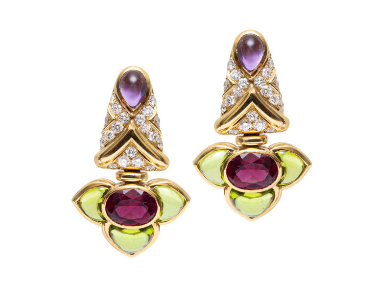 BULGARI 18k Diamond / Tourmaline / Peridot / Amethyst Earrings