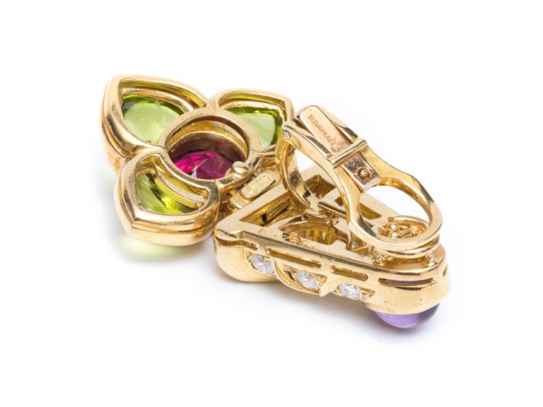 BULGARI 18k Diamond / Tourmaline / Peridot / Amethyst Earrings - Image 6