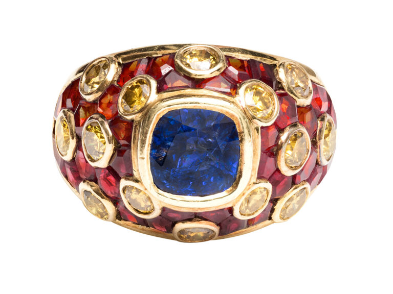 18k Sapph/Ruby/Vivid Diamond Ring