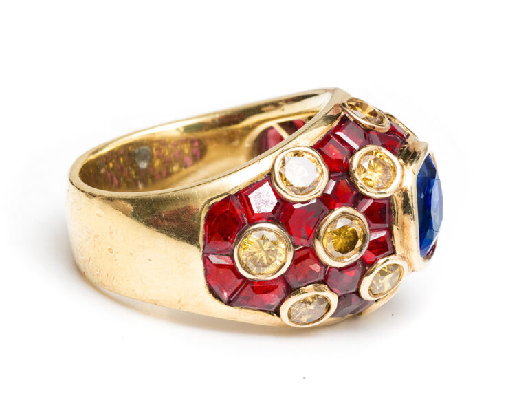 18k Sapph/Ruby/Vivid Diamond Ring - Image 5