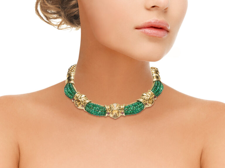 RCM 18k YG Dia / Emerald / Citrine / Pink Tourm Collar - Image 2