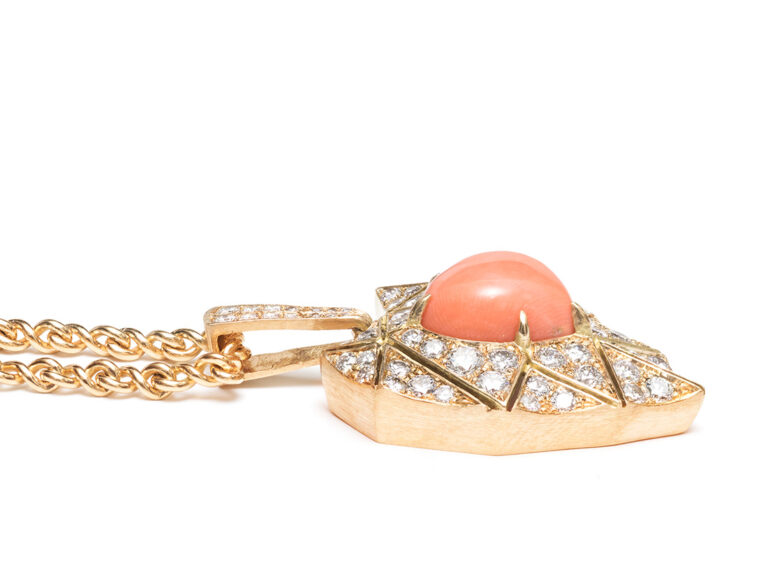 BULGARI 18k Coral Diamond Pdt Chain - Image 4
