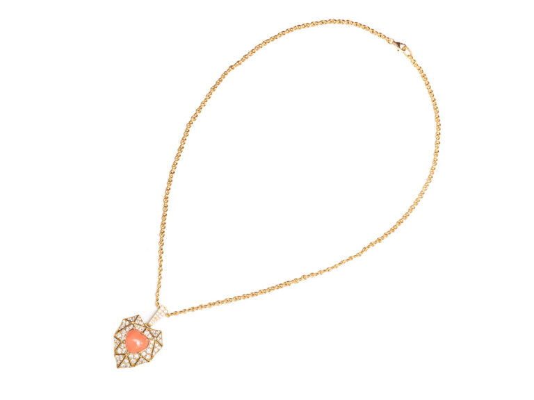 BULGARI 18k Coral Diamond Pdt Chain - Image 3