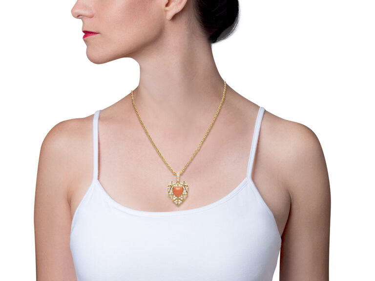 BULGARI 18k Coral Diamond Pdt Chain - Image 2