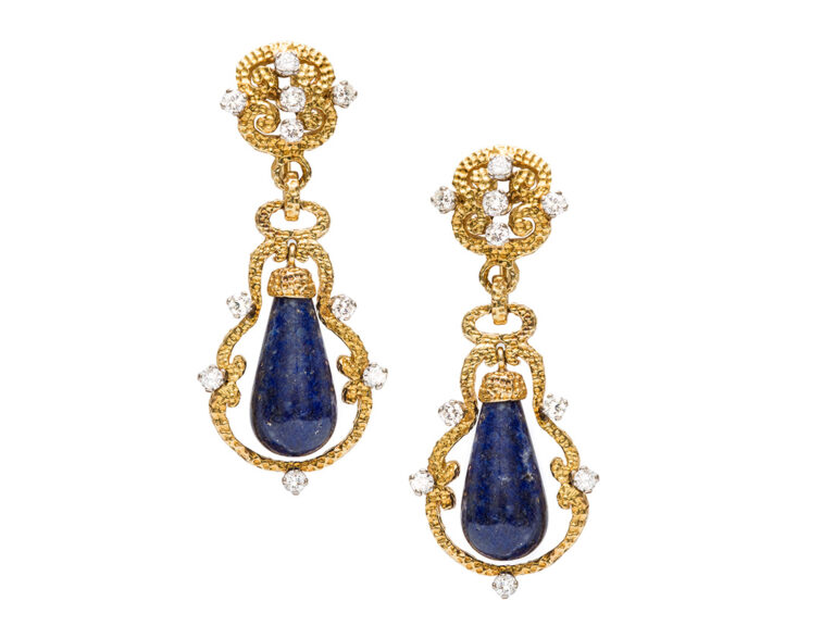 VOURAKIS Gold Lapis Diamond Earclips