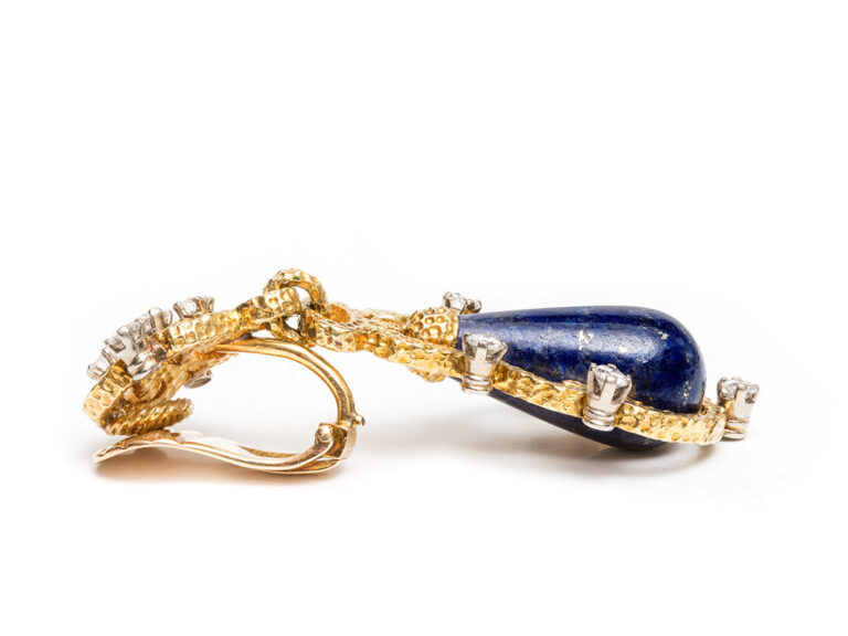 VOURAKIS Gold Lapis Diamond Earclips - Image 4