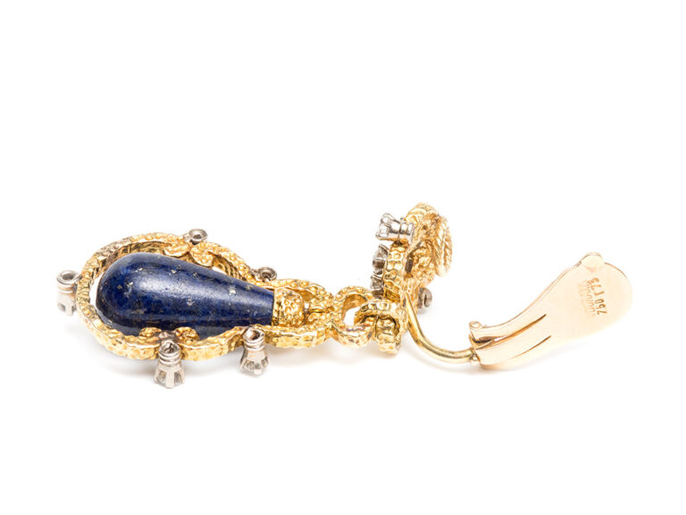 VOURAKIS Gold Lapis Diamond Earclips - Image 5