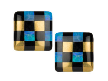 TIFFANY Opal/Onyx Inlay Checkered Earrings
