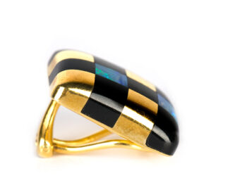 TIFFANY Opal/Onyx Inlay Checkered Earrings - Image 4