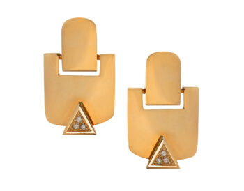 14K Yellow Gold and Diamond Tag Earrings