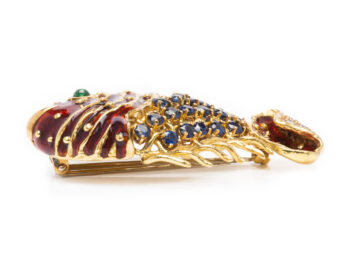 CIPULLO / CARTIER Sapphire/Dia/Emerald Enamel Fish 18k Brooch - Image 9