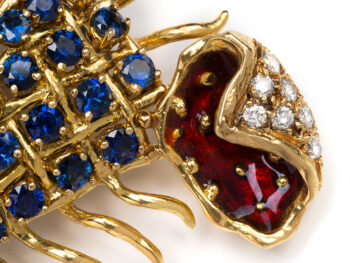 CIPULLO / CARTIER Sapphire/Dia/Emerald Enamel Fish 18k Brooch - Image 8