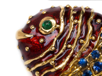 CIPULLO / CARTIER Sapphire/Dia/Emerald Enamel Fish 18k Brooch - Image 7