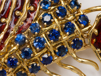 CIPULLO / CARTIER Sapphire/Dia/Emerald Enamel Fish 18k Brooch - Image 6