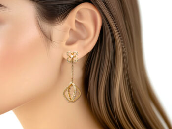 18k Gold Diamond "Cage"Drop Earrings - Image 2