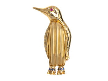 CIPULLO / CARTIER Ruby/Sapphire Penguin 18k Brooch