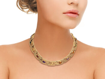 18K Large Link Gemstone Necklace - Image 2